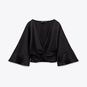 Zara Black Satin Crop Top